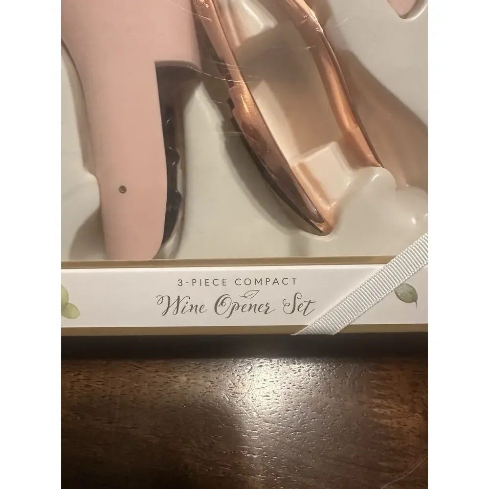 Laura Ashley NIP Wine Opener 3 Piece Compact Set Pink W/ Rose Gold Present GIFT